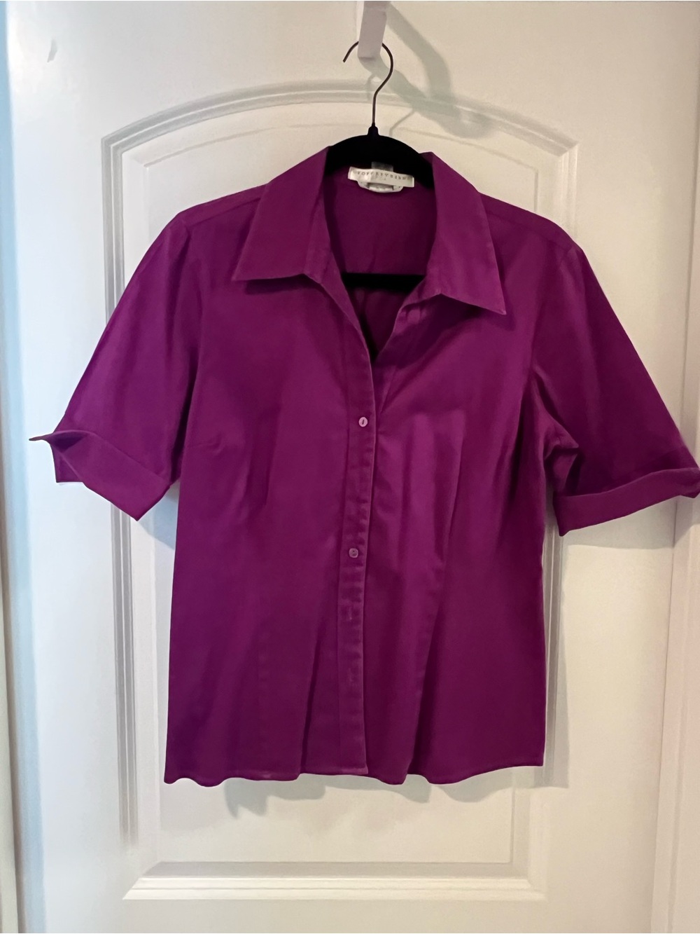 Short Sleeve Button Front Top - Magenta/Purple